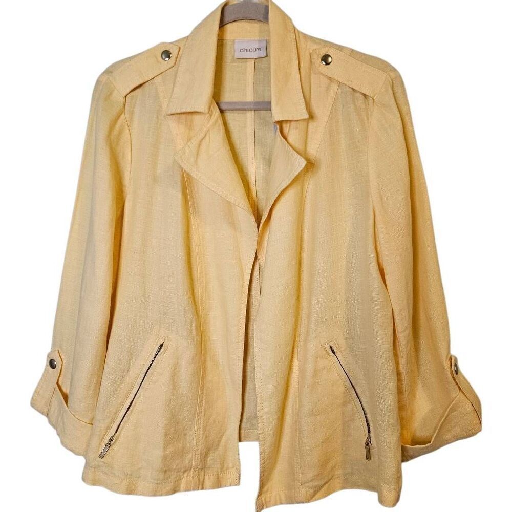 Chico's linen moto jacket, light yellow.  Size 2(L). NWT